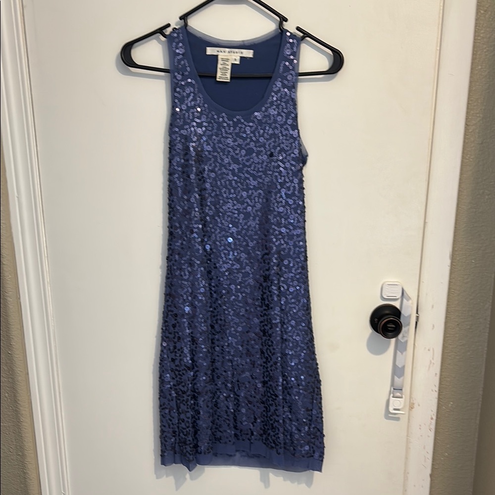 Max Studio Shimmering Blue Sequin Midi Dress